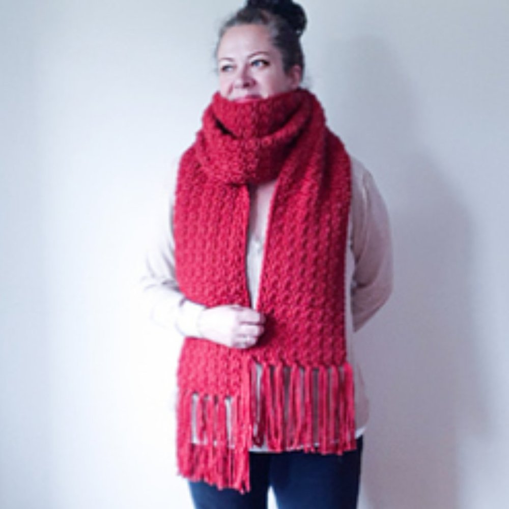 Zara Orange-tinted Red Knit Long Large Scarf